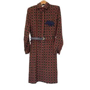 Schrader Vintage 1970's Women's Belted Mid Dress w/ Geometric Pattern Size 10